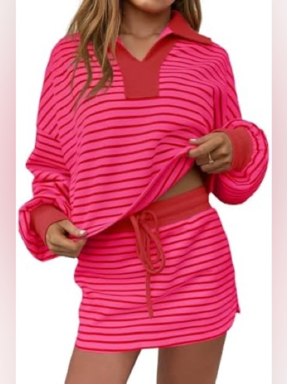 Hot Pink Striped Two-Piece Skort Set